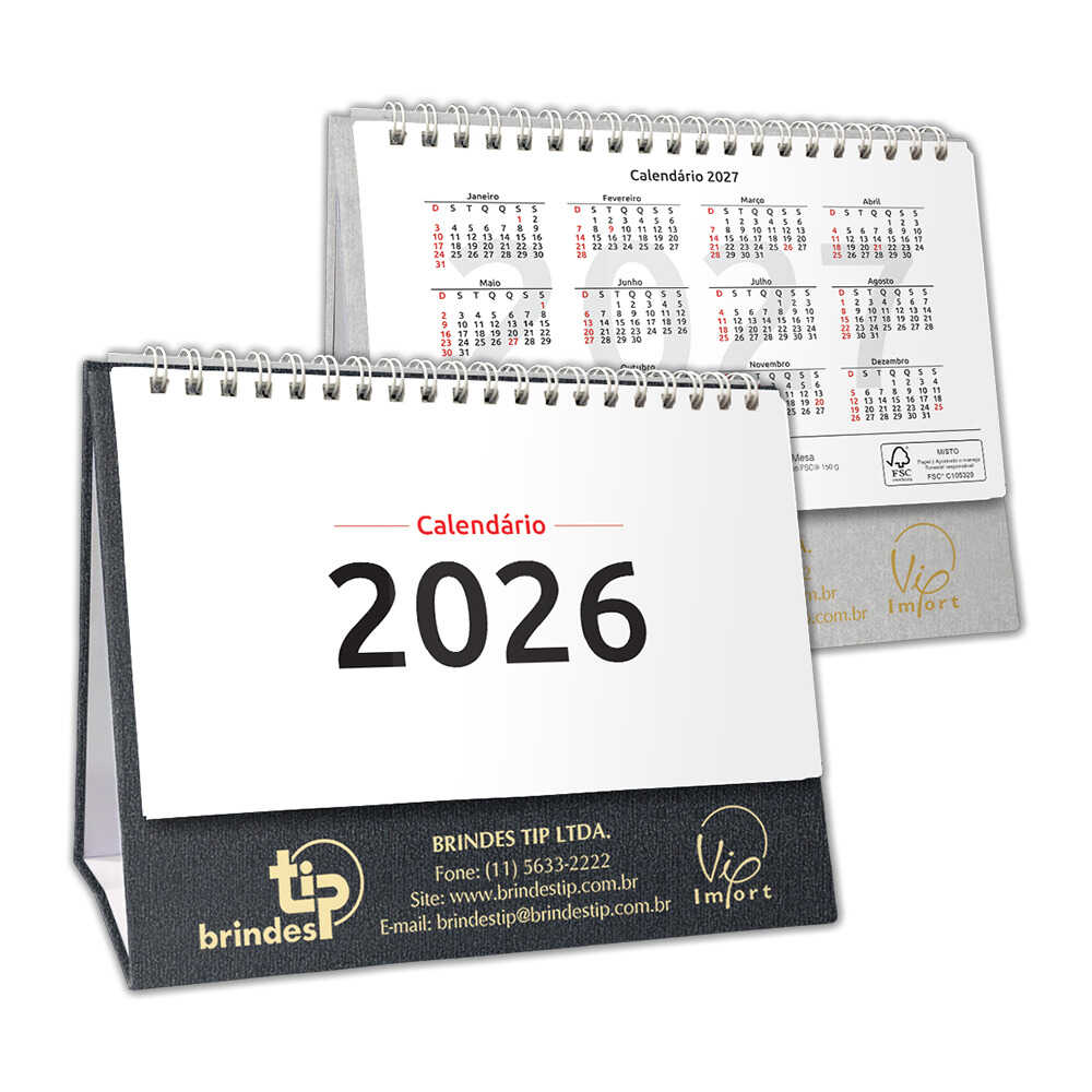 Calendário Personalizado Folhinha Capa Dura c/ Garratip p/ Mesa capa Platinotip 210PL