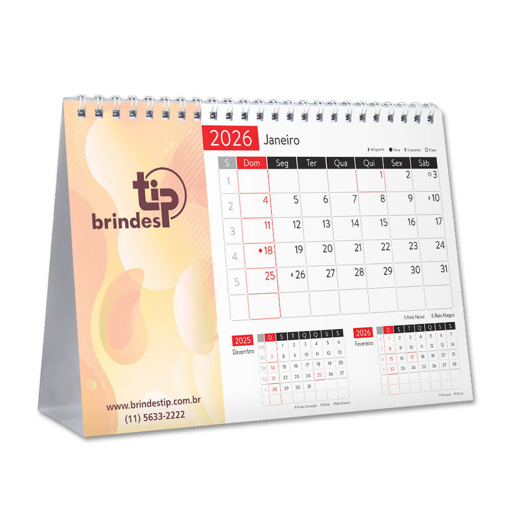 Calendário Personalizado Folhinha Impressa c/ Garratip p/ Mesa 168BI